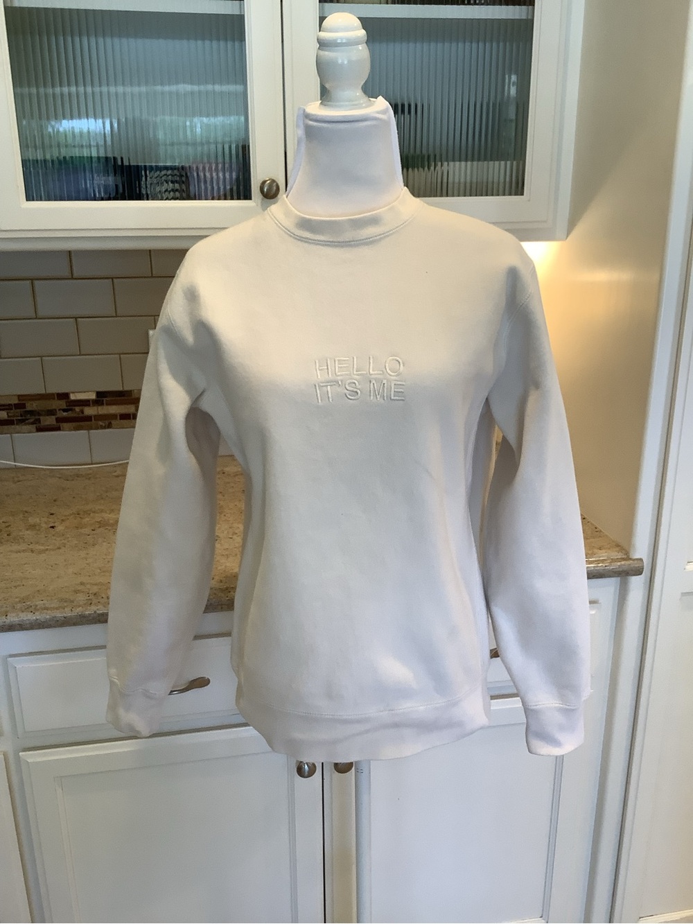 ADELE Cream "Hello It's Me" Embroidered Crewneck Sweatshirt SM
